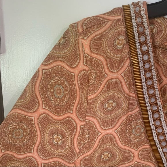 Soft Surroundings Lillia Beaded Stretch V Neck Print Tunic Top 3/4 Sleeves Sz XL - Picture 3 of 11